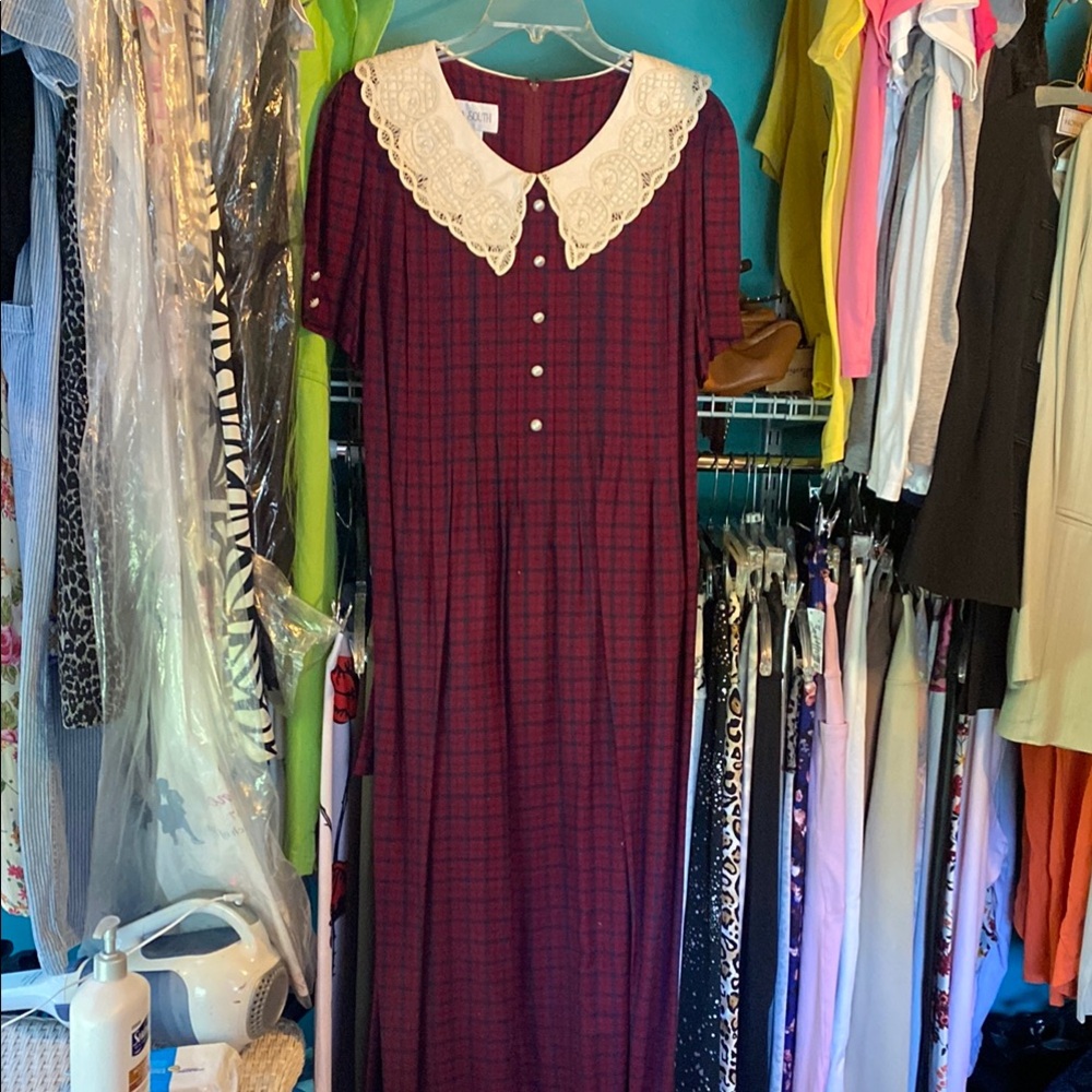 Cream and Red Maxi Dress with Peter Pan Collar